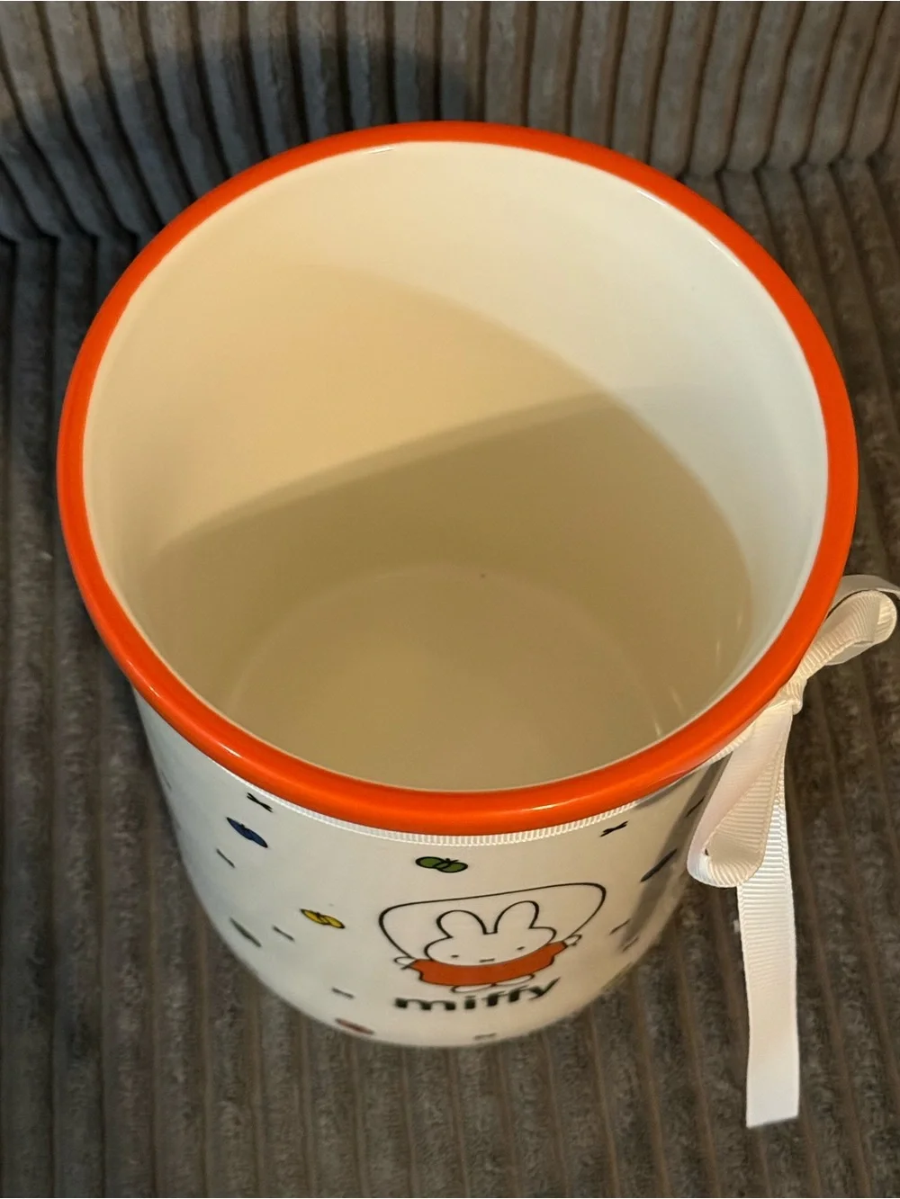 miffy White Ceramic Canister with Orange Accents and Colorful Butterflies